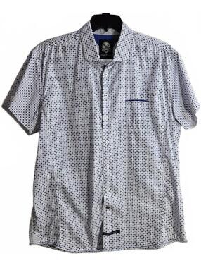 English Laundry Men's Slim Fit Button-Up Shirt Blue and White Pattern Size XL